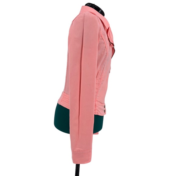 Zara TRF Premium Wash Salmon Pink Moto-Style Lightweight Denim Jacket, Small - Picture 11 of 16